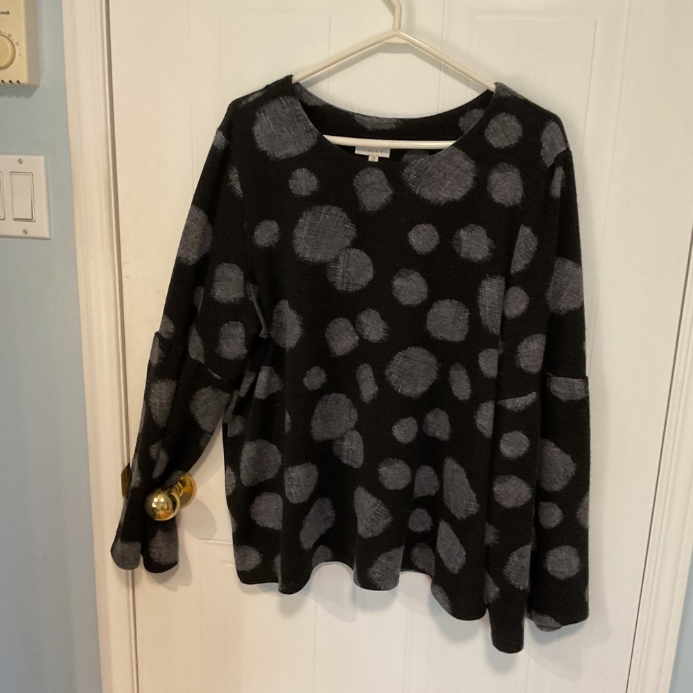 Laura Bell Sleeve Top Womens XXL Black Grey Excellent Polka Dot Knit Blouse